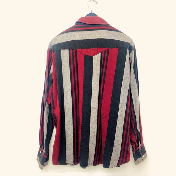 Vintage Wrangler Western Shirt Red Black Gray Stripe - Picture 2 of 16
